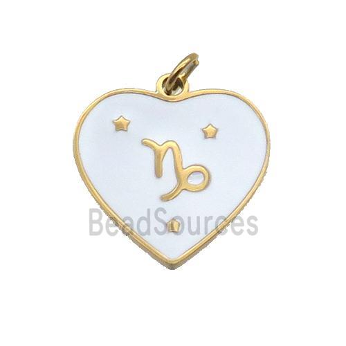 Stainless Steel Heart Pendant White Enamel Zodiac Capricorn Gold Plated