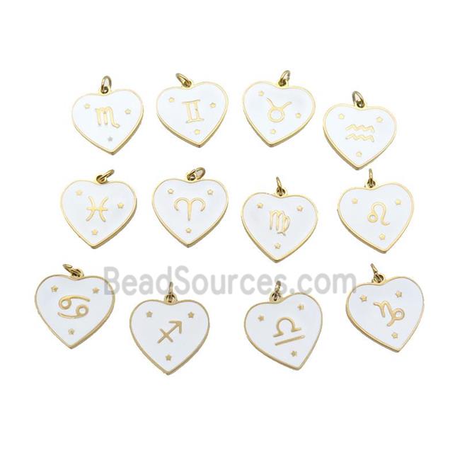 Stainless Steel Heart Pendant White Enamel Mixed Zodiac Gold Plated