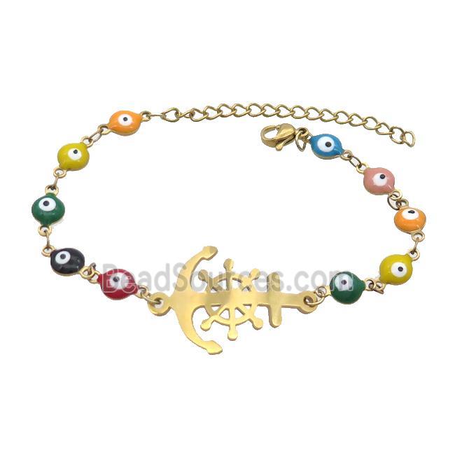 Stainless Steel Bracelets Evil Eye Multicolor Anchor Gold Plated