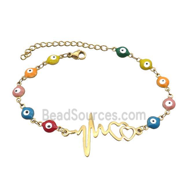 Stainless Steel Bracelets Evil Eye Multicolor Heart Gold Plated