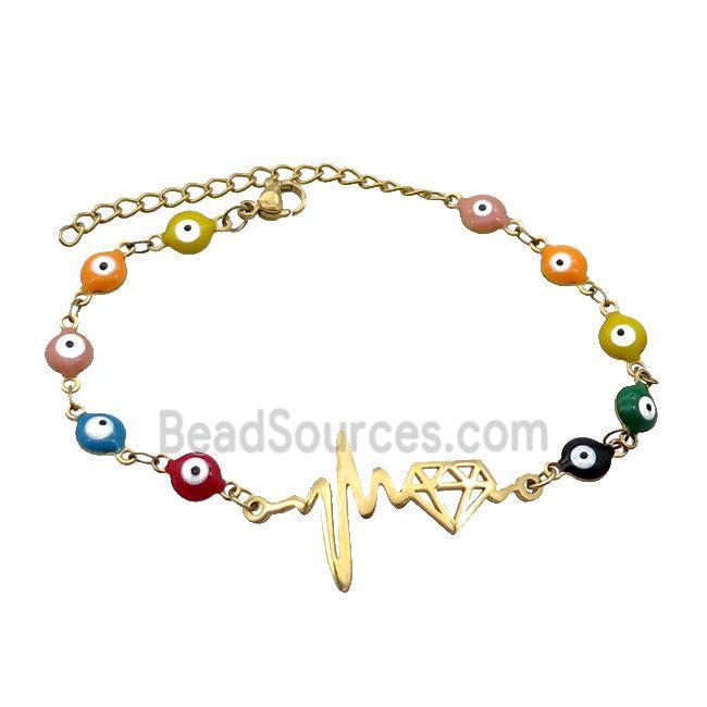 Stainless Steel Bracelets Evil Eye Multicolor Diamond Gold Plated