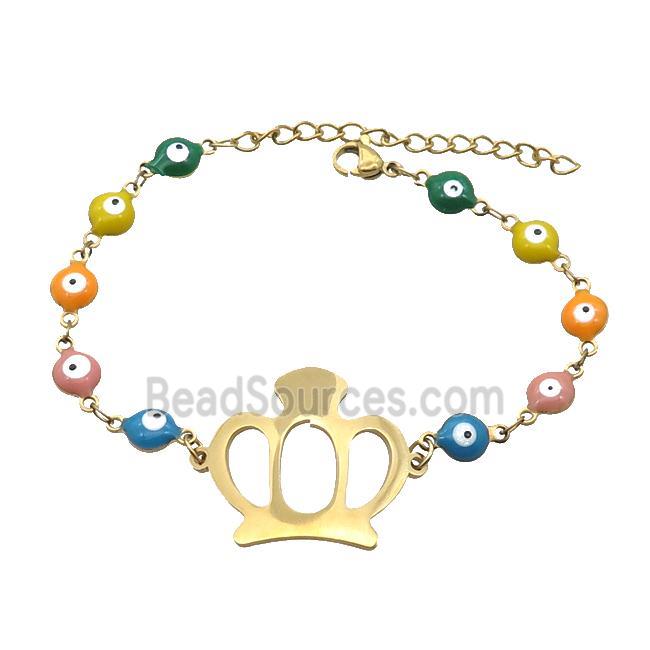 Stainless Steel Bracelets Evil Eye Multicolor Crown Gold Plated