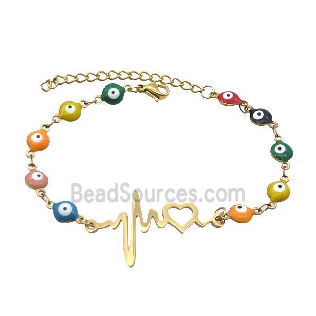 Stainless Steel Bracelets Evil Eye Multicolor Heart Gold Plated