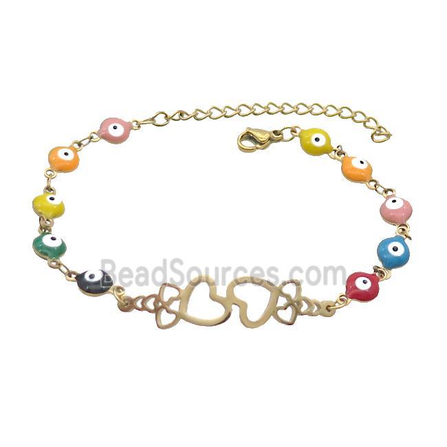 Stainless Steel Bracelets Evil Eye Multicolor Heart Gold Plated