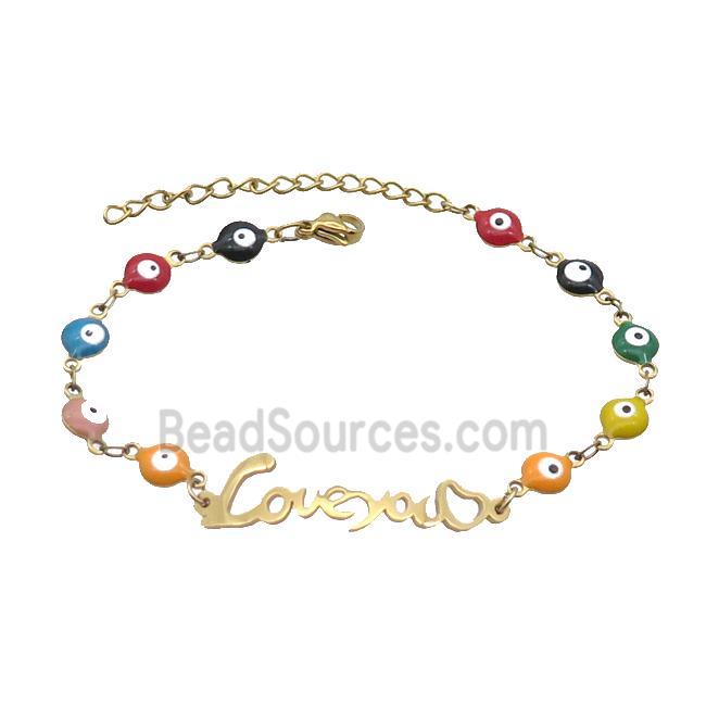 Stainless Steel Bracelets Evil Eye Multicolor LOVE Heart Gold Plated