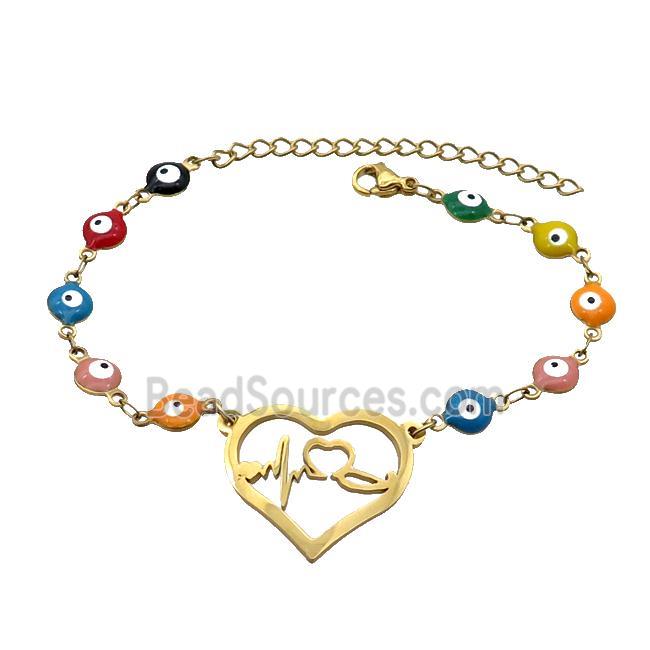 Stainless Steel Bracelets Evil Eye Multicolor Heart Gold Plated