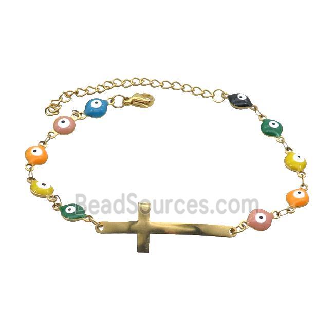 Stainless Steel Bracelets Evil Eye Multicolor Cross Gold Plated