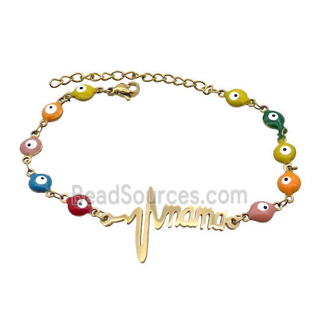 Stainless Steel Bracelets Evil Eye Multicolor Mama Gold Plated