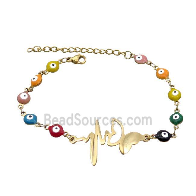 Stainless Steel Bracelets Evil Eye Multicolor Butterfly Gold Plated