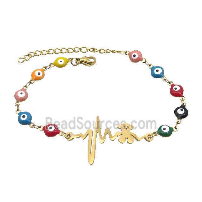 Stainless Steel Bracelets Evil Eye Multicolor Bear Gold Plated