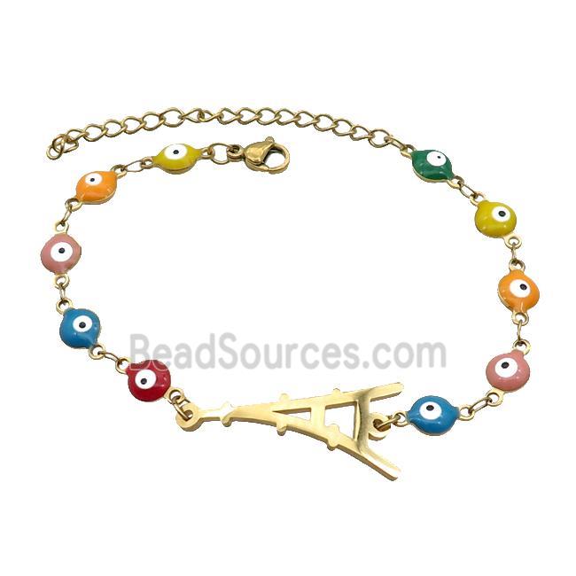 Stainless Steel Bracelets Evil Eye Multicolor Eiffel Tower Gold Plated