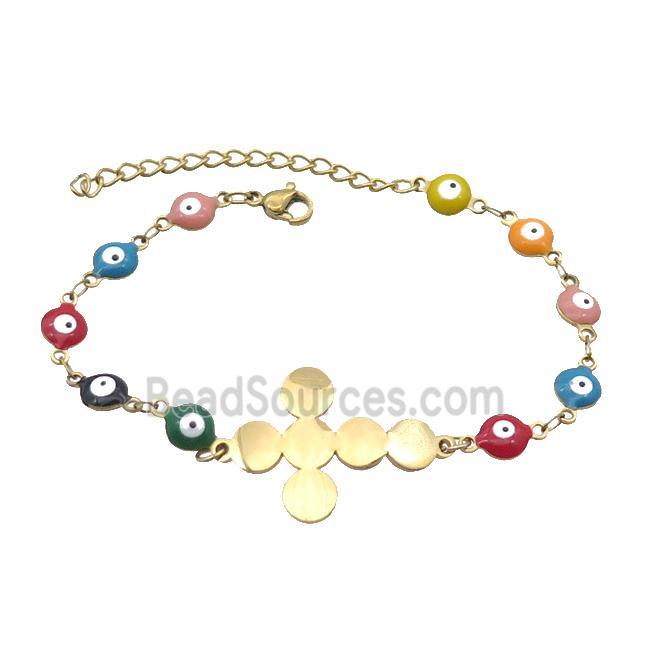 Stainless Steel Bracelets Evil Eye Multicolor Cross Gold Plated