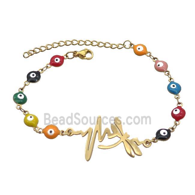 Stainless Steel Bracelets Evil Eye Multicolor Dragonfly Gold Plated