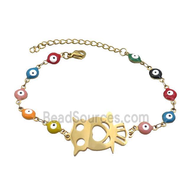 Stainless Steel Bracelets Evil Eye Multicolor Owl Gold Plated