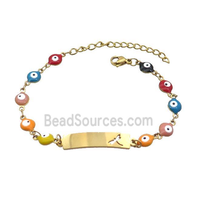 Stainless Steel Bracelets Evil Eye Multicolor Dragonfly Gold Plated