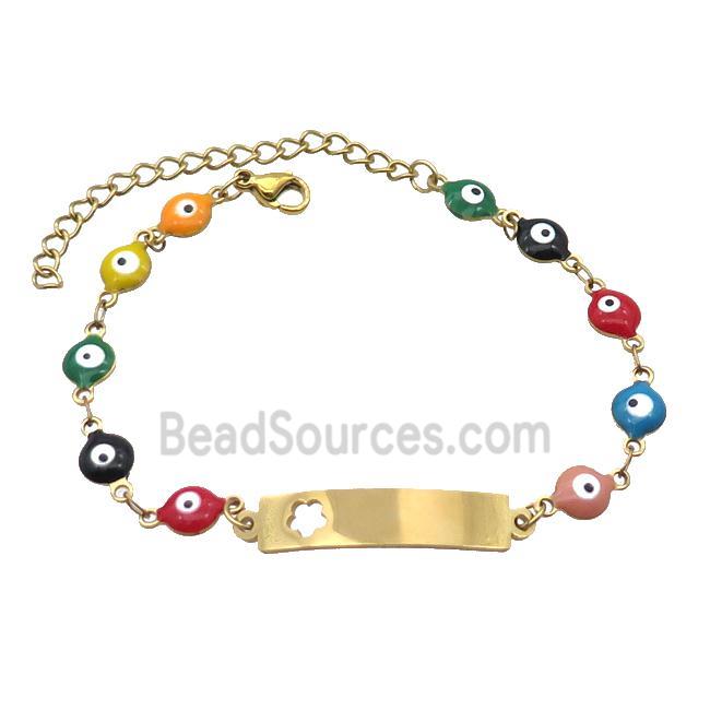 Stainless Steel Bracelets Evil Eye Multicolor Flower Gold Plated