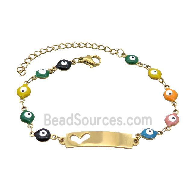 Stainless Steel Bracelets Evil Eye Multicolor Heart Gold Plated