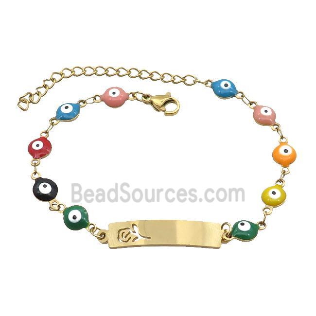 Stainless Steel Bracelets Evil Eye Multicolor Flower Gold Plated