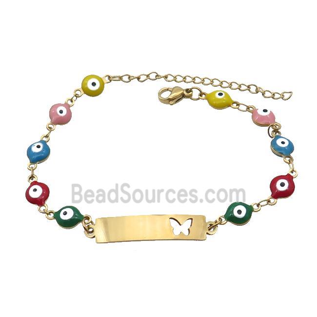 Stainless Steel Bracelets Evil Eye Multicolor Butterfly Gold Plated