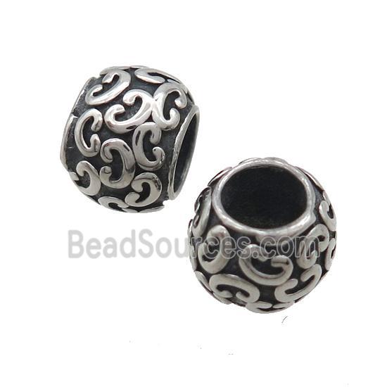 Stainless Steel Round Beads Large Hole Antique Silver