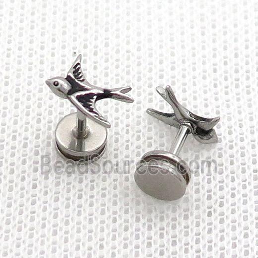 Raw Stainless Steel Stud Earrings Birds