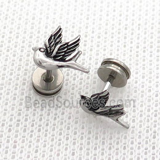 Raw Stainless Steel Stud Earrings Birds Swallow