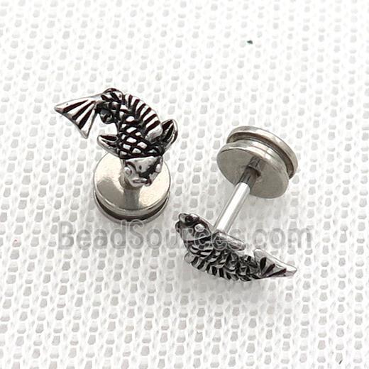 Raw Stainless Steel Stud Earrings Fish