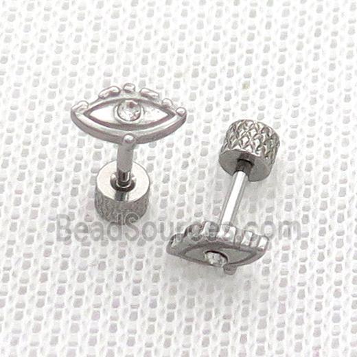 Raw Stainless Steel Stud Earrings Pave Rhinestone Eye