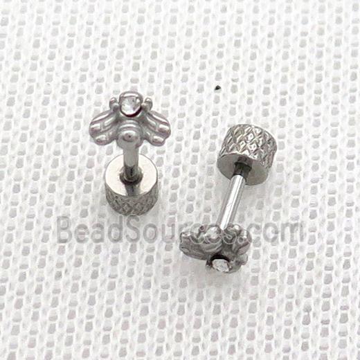 Raw Stainless Steel Stud Earrings Pave Rhinestone Bee