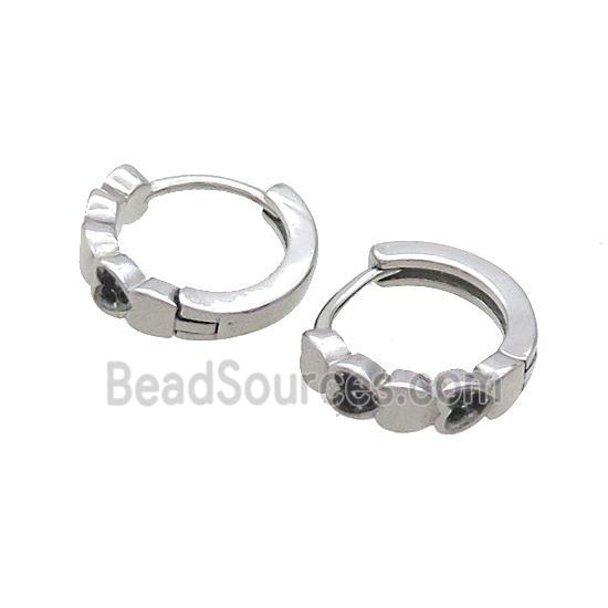 Raw Stainless Steel Hoop Earrings Pave Rhinestone Heart