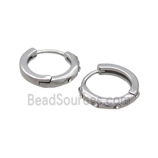 Raw Stainless Steel Hoop Earrings Pave Rhinestone