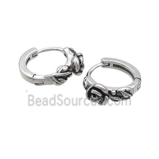 Raw Stainless Steel Hoop Earrings Flower