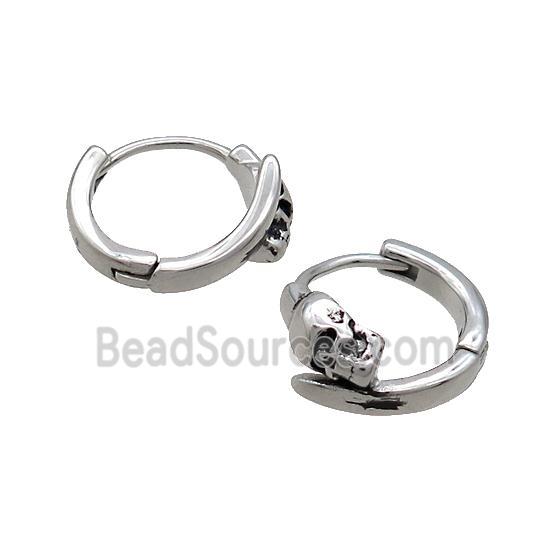 Raw Stainless Steel Hoop Earrings Skull