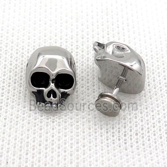 Raw Stainless Steel Stud Earrings Skull