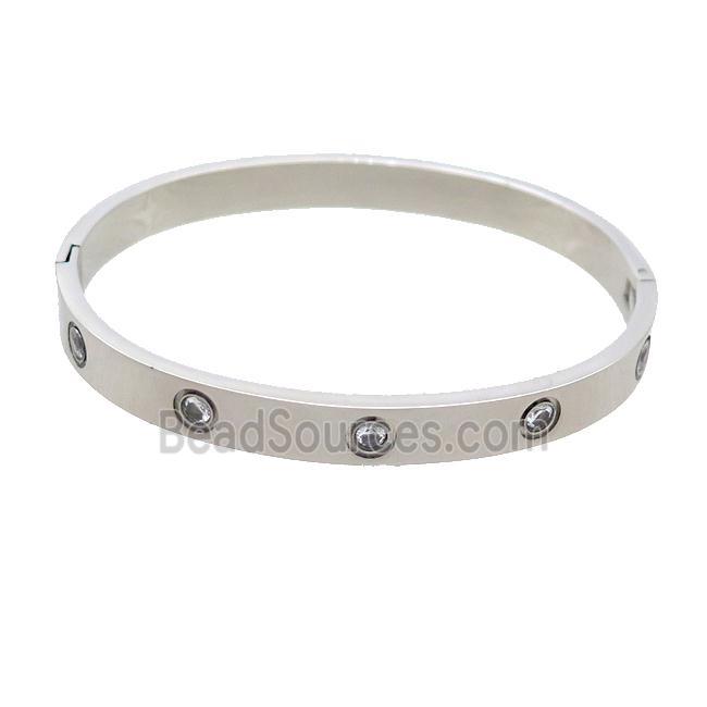 Raw Stainless Steel Bangle Pave Rhinestone