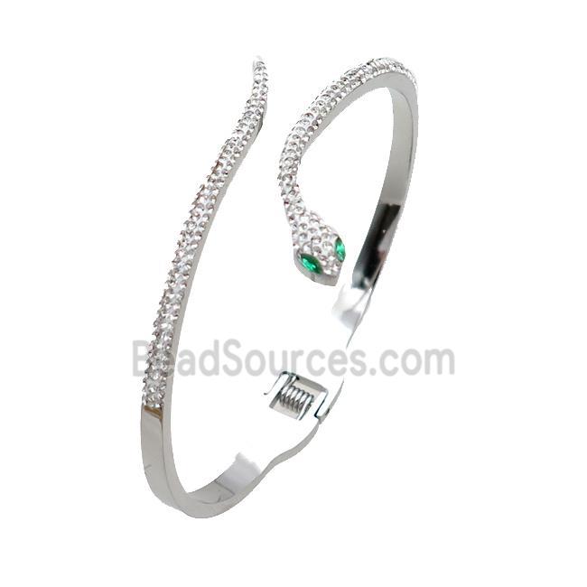 Raw Stainless Steel Bangle Pave Rhinestone Snake