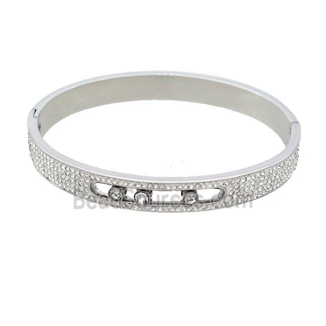 Raw Stainless Steel Bangle Pave Rhinestone