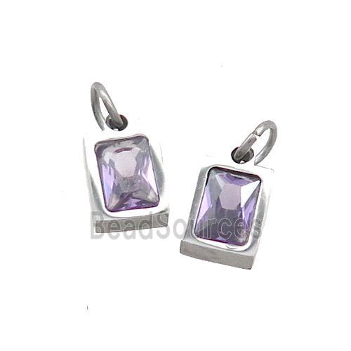 Raw Stainless Steel Pendant Pave Purple Zircon Rectangle