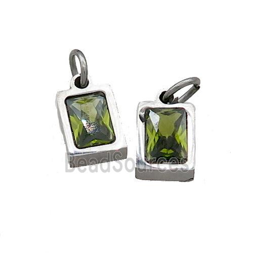 Raw Stainless Steel Pendant Pave Olive Zircon Rectangle