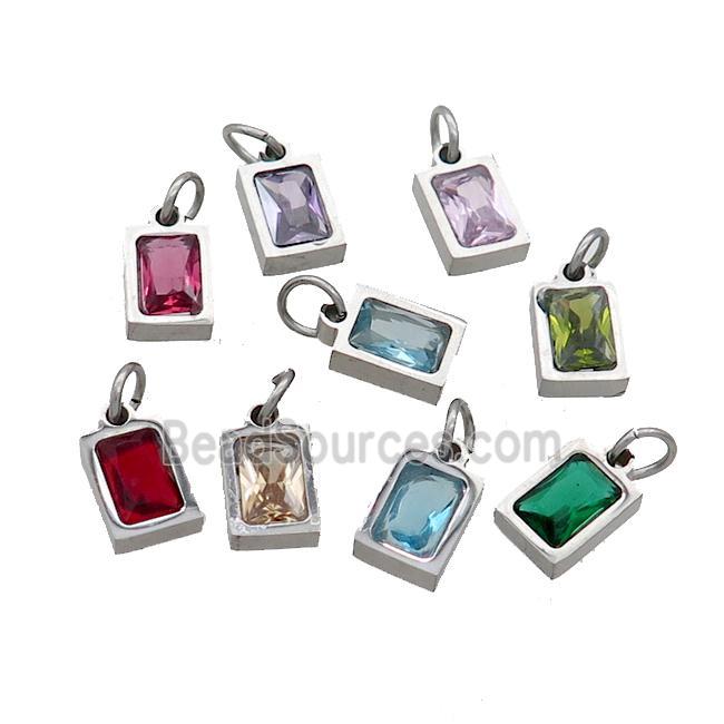 Raw Stainless Steel Pendant Pave Zircon Rectangle Mixed