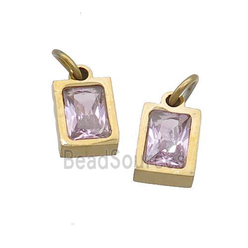 Stainless Steel Pendant Pave Pink Zircon Rectangle Gold Plated