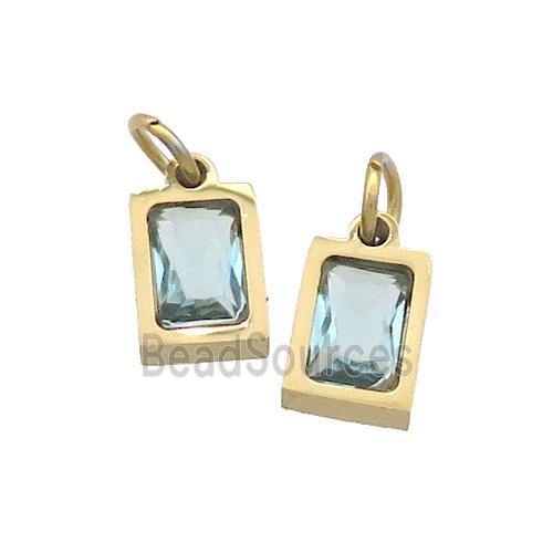 Stainless Steel Pendant Pave Aqua Zircon Rectangle Gold Plated