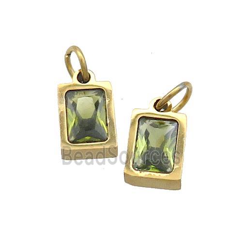 Stainless Steel Pendant Pave Olive Zircon Rectangle Gold Plated