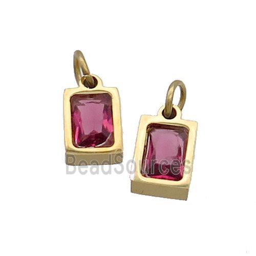 Stainless Steel Pendant Pave Red Zircon Rectangle Gold Plated