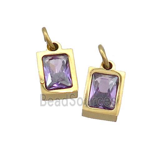 Stainless Steel Pendant Pave Purple Zircon Rectangle Gold Plated