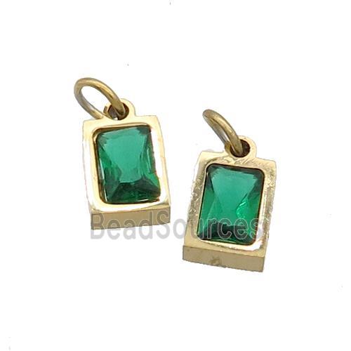 Stainless Steel Pendant Pave Green Zircon Rectangle Gold Plated