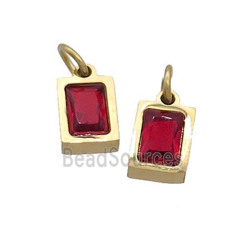 Stainless Steel Pendant Pave Red Zircon Rectangle Gold Plated