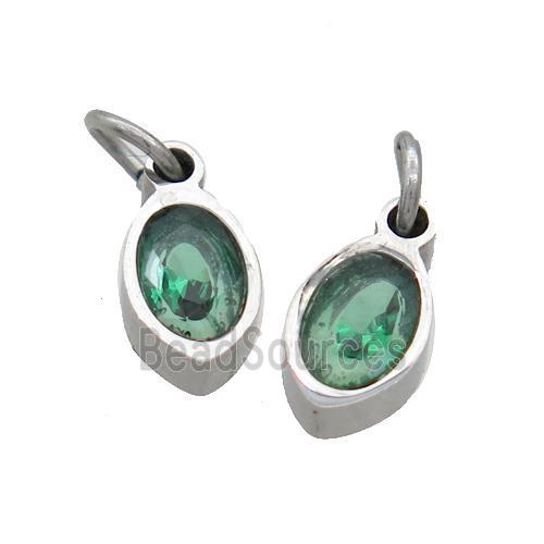 Raw Stainless Steel Eye Pendant Pave Green Zircon