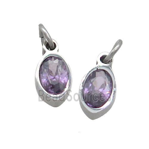 Raw Stainless Steel Eye Pendant Pave Purple Zircon