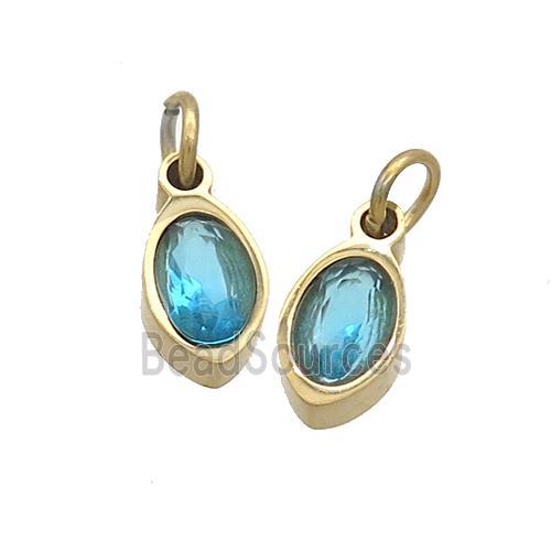 Stainless Steel Eye Pendant Pave Aqua Zircon Gold Plated